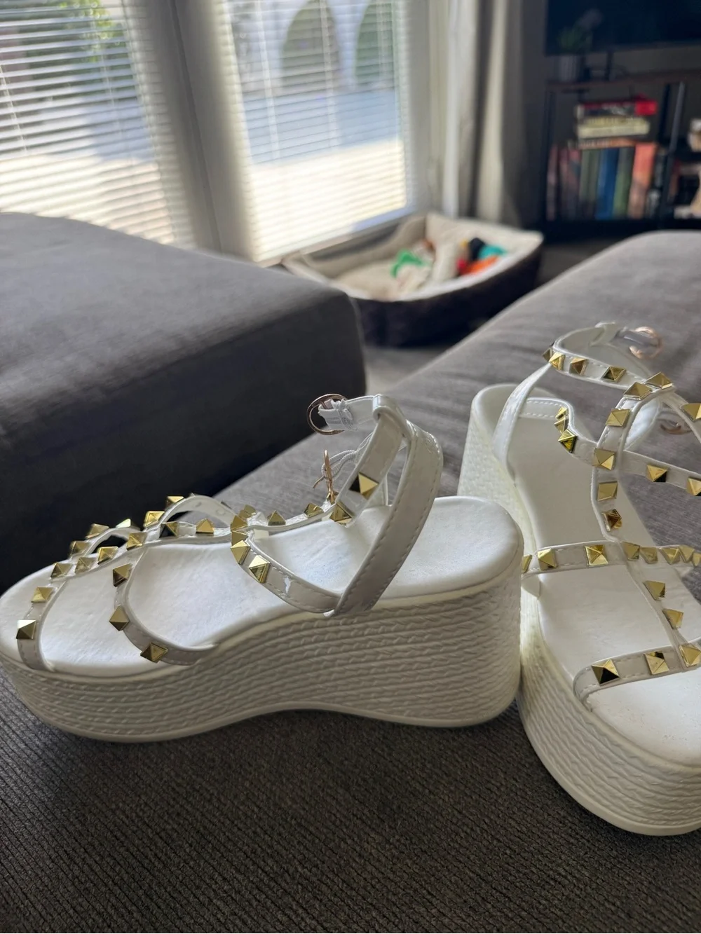 Women's White Studded Strappy Sandals